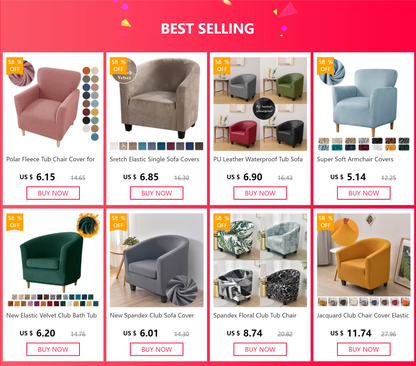 Solid Color Elastic Club Tub Chair Cover Spandex Single Sofa Slipcover with Seat Cover Armchair Protector Living Room Bar Hotel