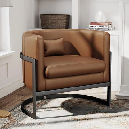 Velvet Upholstered Accent Chair with Gold Frame, Modern Barrel Armchair for Bedroom, Living Room, or Vanity Corner
