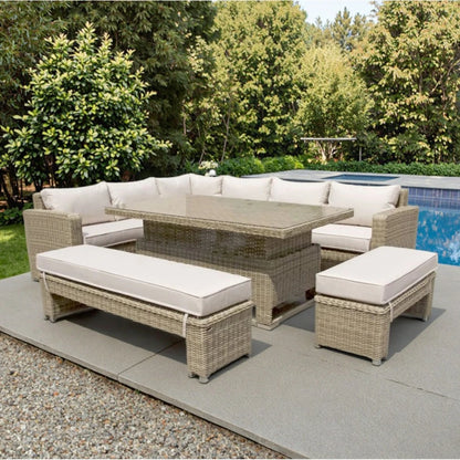 Luxury Outdoor Rattan Corner Sofa Set Durable Height Adjustable Table with Sectional Sofa for Villa Garden Leisure Furniture