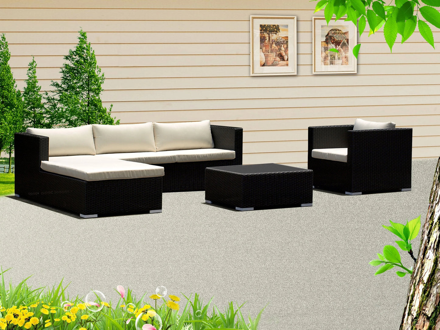 Modern Outdoor Aluminum Rattan Furniture Set Garden Sofa with Rope for Living Room Hotel Park
