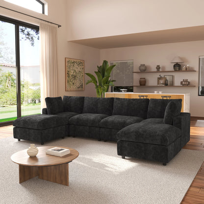 Sdorens Sectional Sofas for Living Room Modern Cloud Couch Chenille U-shaped Modular Sectional Sofa with Reversible Ottomans