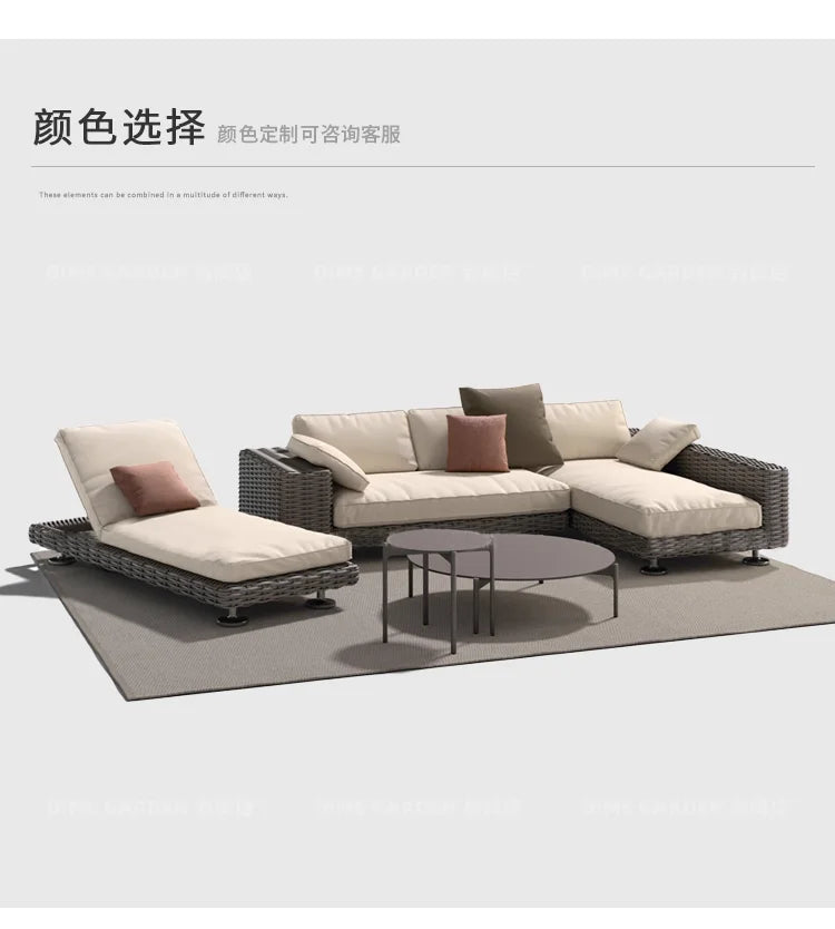 Outdoor leisure sofa, courtyard balcony, coffee table combination, outdoor outdoor garden, rattan woven leisure furniture