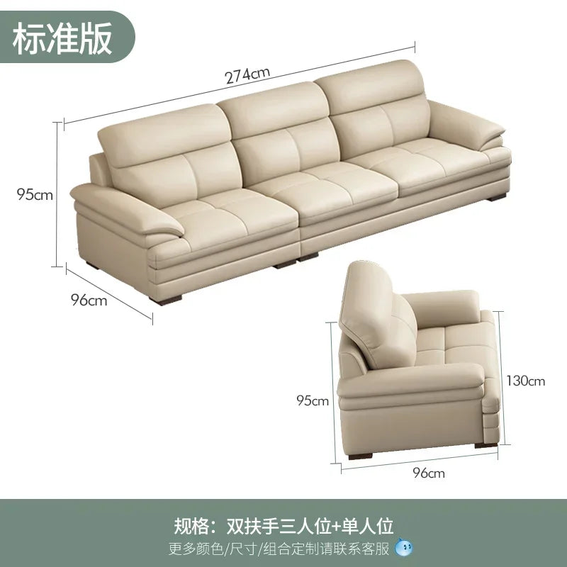 G80 Leather sofa modern simple living room first layer cowhide combination latex straight row corner
