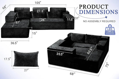 105 L-Shape Modular Sectional Sofa Couch for Living Room, No Assembly Required, Modular Comfy Sofa with Deep Seat