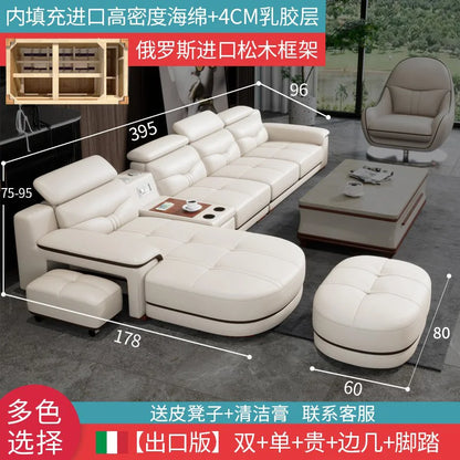 Leather sofa light luxury leather sofa  living room size apartment living room modern simple group