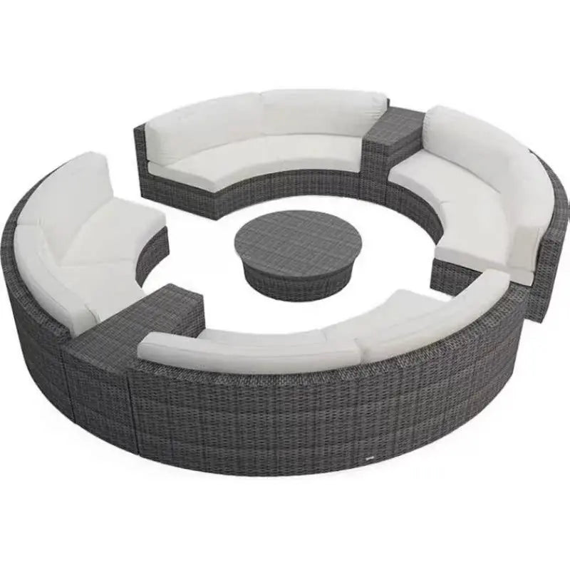 Outdoor round sofa, casual rattan curved sofa coffee table combination