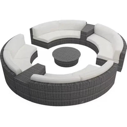 Outdoor round sofa, casual rattan curved sofa coffee table combination