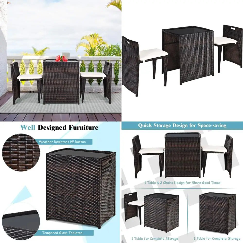 2025new-Wicker Outdoor Patio Bistro Set with 3 Pieces, Rattan Dining Furniture, Cushioned for Garden and Deck Use