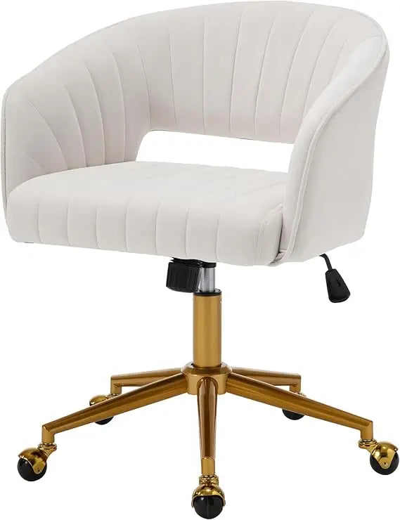 Home Office Desk Chairs, Modern Velvet Rolling Chair, Height Adjustable Swivel Vanity Chair with Golden Base, Ergonomic
