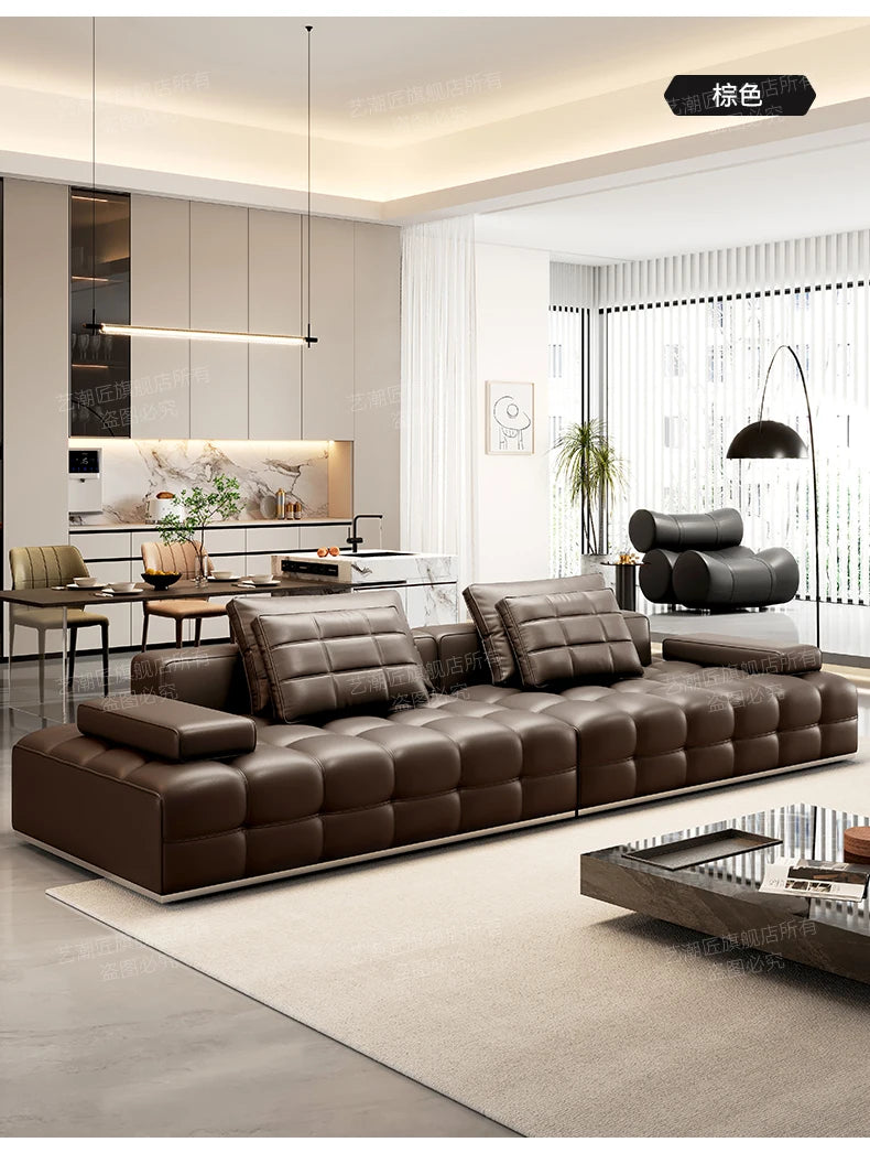 Lawrence leather sofa full green leather living room 2025 new minimalist straight row