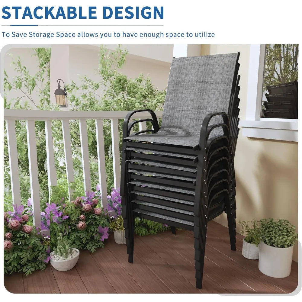 Patio Chairs Set of 8 - Outdoor Stackable Dining Chairs for All Weather - Lightweight Textilene Outdoor Chair Sets with Armrests