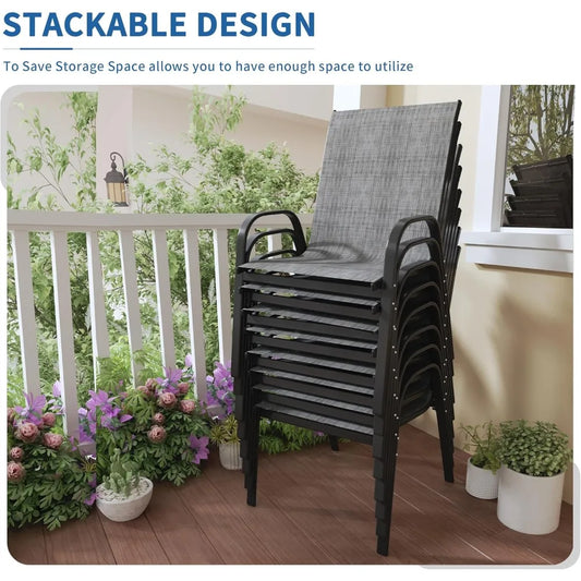 Patio Chairs Set of 8 - Outdoor Stackable Dining Chairs for All Weather - Lightweight Textilene Outdoor Chair Sets with Armrests