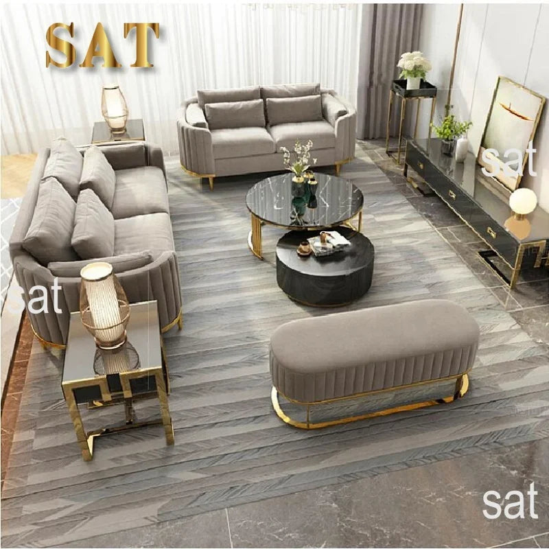 Luxury Couch Living Room Furniture Curved Vanity Home Fabric Sofa Set Gold Stainless Steel Leg Upholstery Velvet Sofas