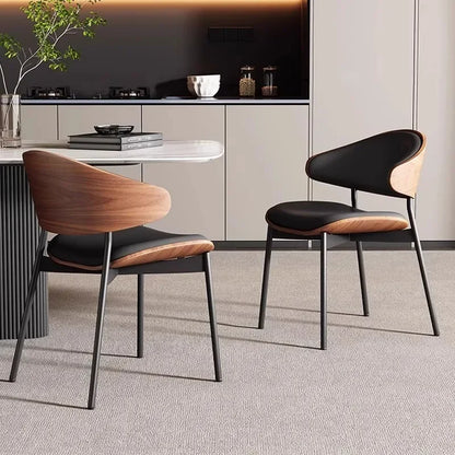 Genuine Leather Dining Chairs Set of 2 or1,Mid Century Modern Chair, Upholstered Kitchen Dining Room ChairsBlack WalnutBendwood.