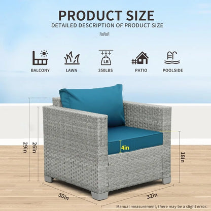 WAROOM Outdoor Sofa Set: 2-Piece Wicker Patio Chairs in Grey Rattan for Porch, Balcony, and Deep Seating Comfort