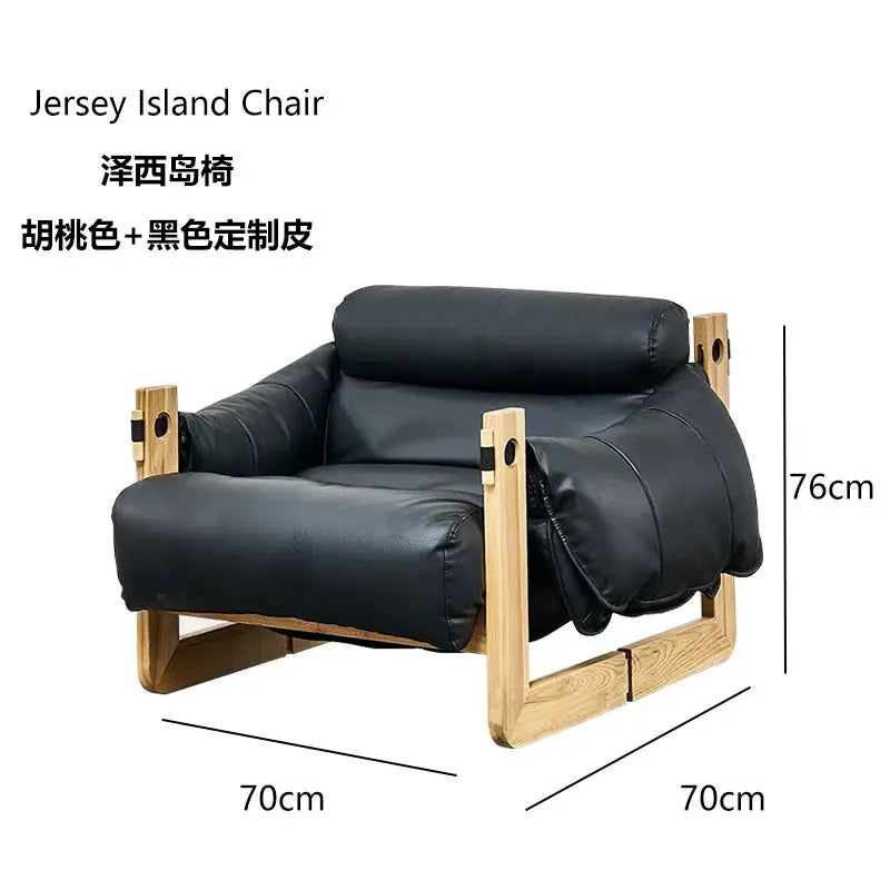 Single sofa chair medium antique solid wood retro home leisure bedroom leather