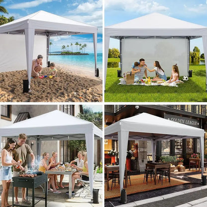10x10 Up with Sidewalls, Outdoor Tent with Carry Bag or Commercial Events, Camping, Backyard Parties - White