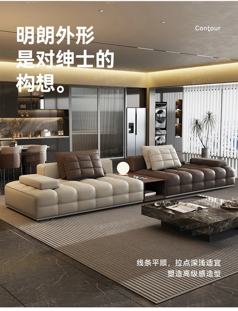 Lawrence leather sofa full green leather living room 2025 new minimalist straight row
