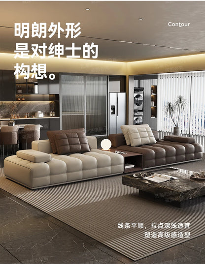 Lawrence leather sofa full green leather living room 2025 new minimalist straight row