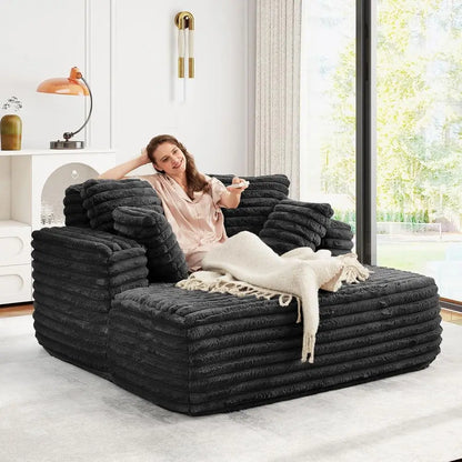 ZS019 Easyhomesofa Oversize Chaise Lounge Chair Indoor,Boneless Couch,Plush Corduroy Sleeper Sofa Bed
