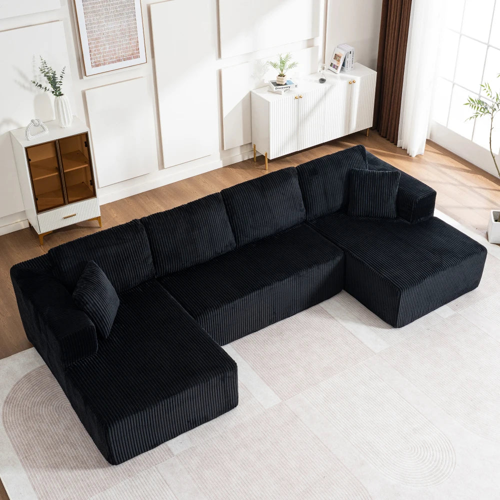 Living Room Boneless Modular Sofa, Corduroy Fabric, Modern U-shaped Leisure Sofa, High-density Sponge, No Assembly, for Home