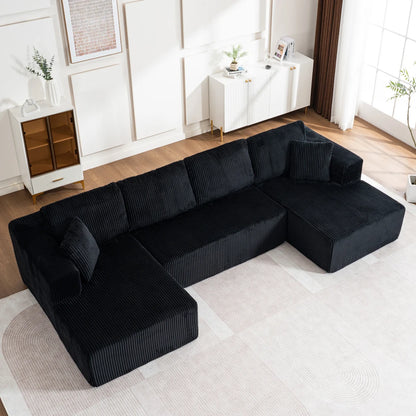 Living Room Boneless Modular Sofa, Corduroy Fabric, Modern U-shaped Leisure Sofa, High-density Sponge, No Assembly, for Home