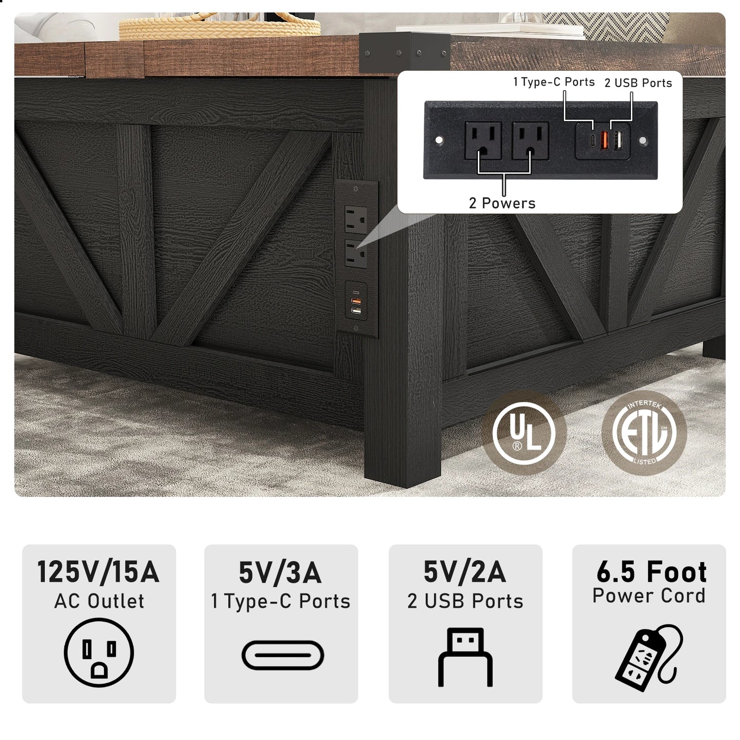 35.6"/40'' Lift Top Coffee Table with Storage, Square Coffee Table for Living Room, Farmhouse Coffee Table with Large Hidden