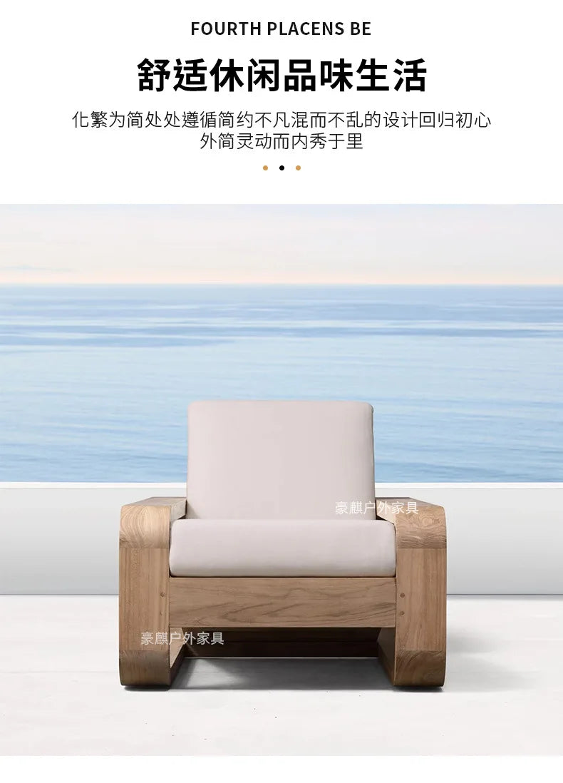 Nordic Outdoor Sofa Teak Sun Protection Waterproof Villa Garden Balcony Preservative Wood Outdoor Solid Wood Open-air Rattan Cha