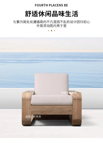 Nordic Outdoor Sofa Teak Sun Protection Waterproof Villa Garden Balcony Preservative Wood Outdoor Solid Wood Open-air Rattan Cha