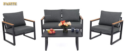 Patio Furniture Set, Metal Patio Conversation Sets with Removeble, High-Resiliency Sponge Cushions, Grey