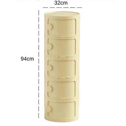 Plastic Round Nightstand Bedside Table Cabinet with Sliding Doors Round Storage Bedside Cabinet Nightstand  for Living Bedroom
