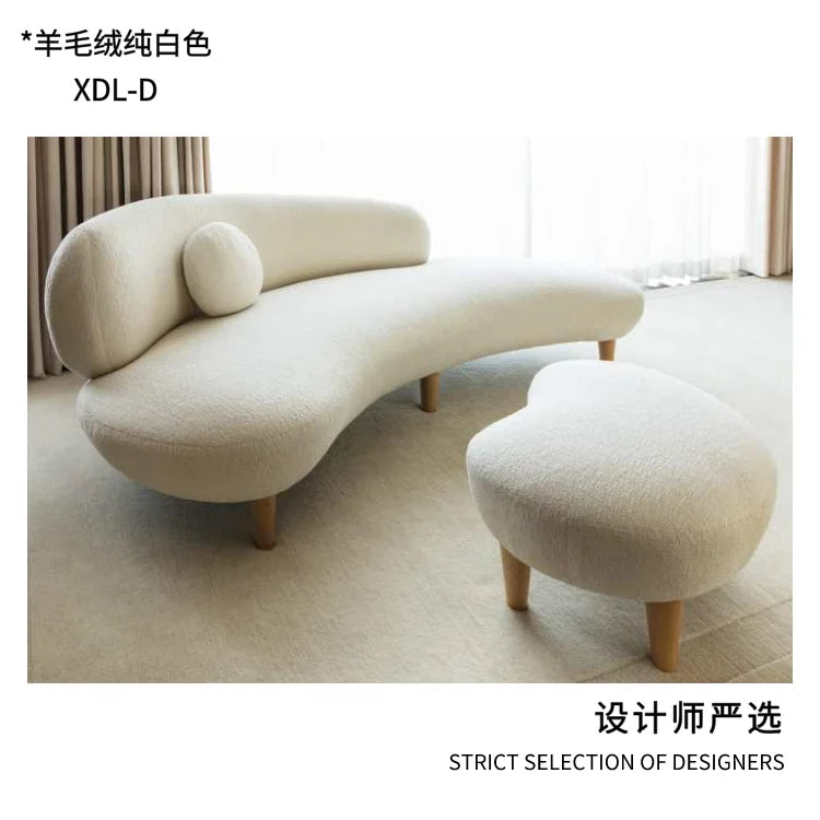Italian minimalist white cashmere fabric Nordic light luxury small apartment curved sofa