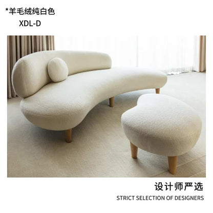 Italian minimalist white cashmere fabric Nordic light luxury small apartment curved sofa