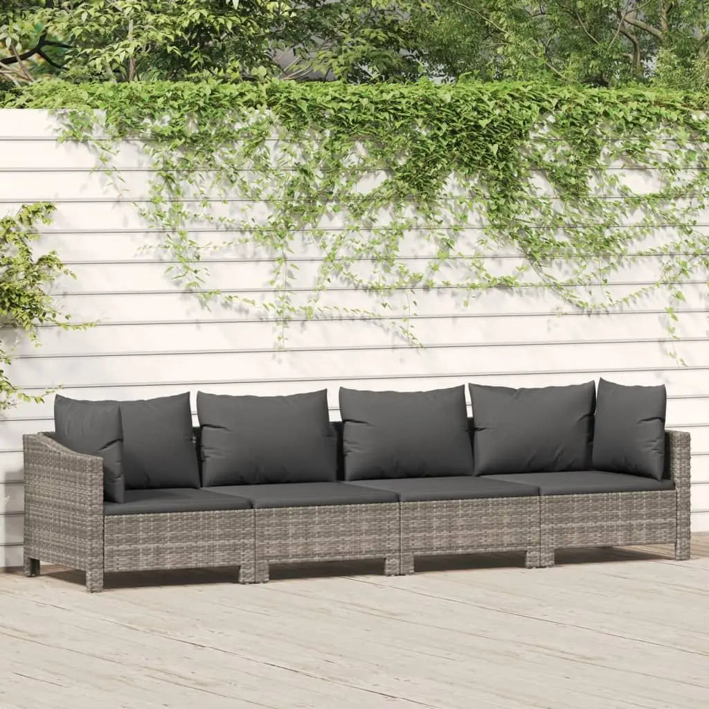 4-Piece Gray Poly Rattan Patio Lounge Set with Cushions Garden Sets