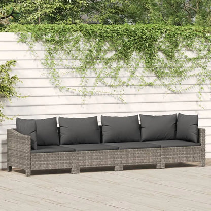 4-Piece Gray Poly Rattan Patio Lounge Set with Cushions Garden Sets