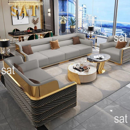 Wholesales Luxury Living Room Sofa Set Gold Stainless Steel Backing Chesterfield 321 Seater Couch for Hotel Home
