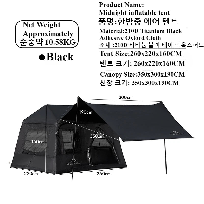 MOUNTAINHIKER 4-6 Person Outdoor Camping Manual Inflation Tent Anti-UV Shade Waterproof Air Tent Hiking Quick Open Beach Fishing