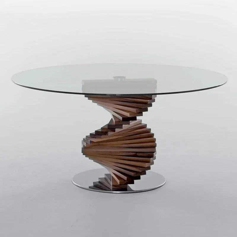 Italian Style Solid Wood Dining Table Light Luxury Curved Round Table Tempered Glass Living Room Hotel Personalized Dining Table