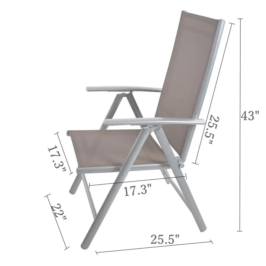 of 2 Folding Sling Back Chairs Patio Adjustable Reclining Back Sturdy Aluminum Frame with Armrest Chair Zerogravity Indoor Outdo