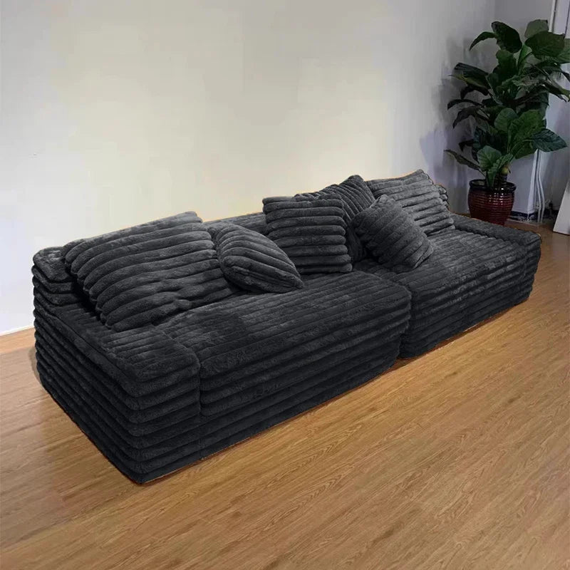 Modern Simple Lazy Sofa Bed Thick Strip Velvet Large Sofa Bed Living Room Furniture Nordic Sofabed Vacuum Compression Sofa Bed