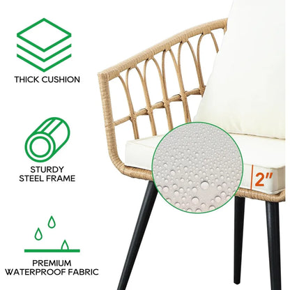 Patio Bistro Set, Outdoor Wicker Apartment Balcony Furniture Sets, Rattan Table and Chairs Set of 2 for Porch Backyard Lawn