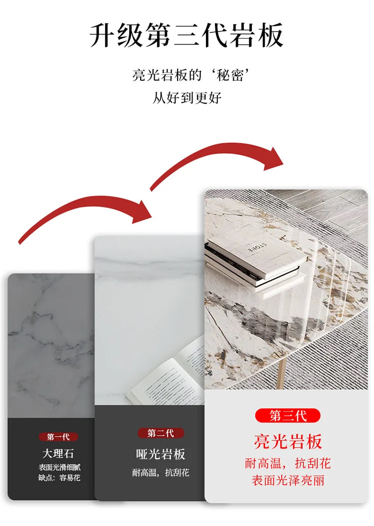 Light Luxury Stone Plate round Tea Table Small Apartment Modern Living Room Glass Coffee Table Living Room Home