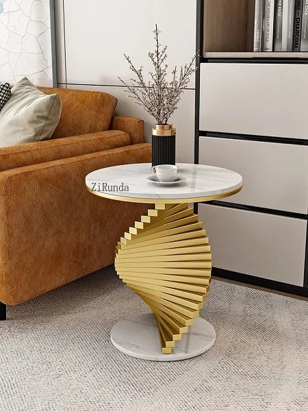 Italian style light luxury living room sofa marble edge several creative balcony metal coffee table