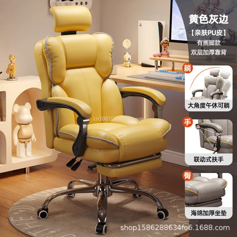Office Chairs Executive Gamer Chair with Foot Rest High Back Office Chair Computer Gaming Chairs Big and Tall PU Leather Brown