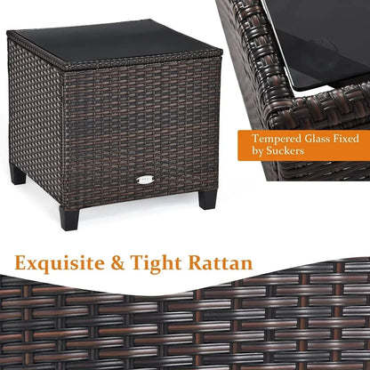 High quality  3 Pieces Patio Furniture Set, PE Rattan Wicker 3 Pcs Outdoor Sofa Set w/Washable Cushion and Tempered Glass Tablet