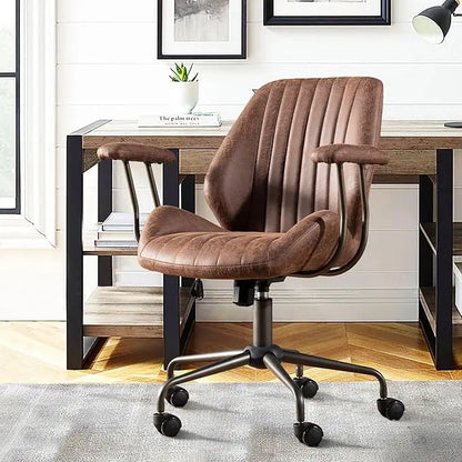 ergonomic high-back swivel chair in modern style with brown suede fabric for comfortable home office use