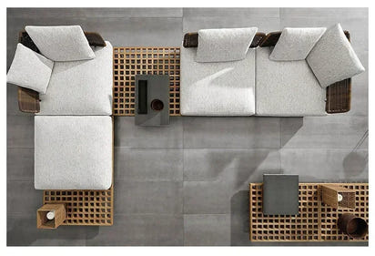 Nordic Solid Wood Sofa Chair Leisure Patio Living Room Furniture Villa Luxury Sofa Combination Garden Furniture Sets Rattan