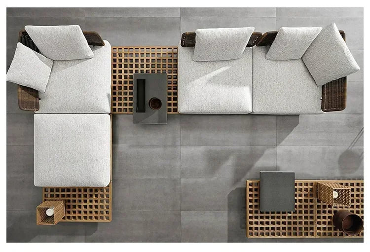 Nordic Solid Wood Sofa Chair Leisure Patio Living Room Furniture Villa Luxury Sofa Combination Garden Furniture Sets Rattan