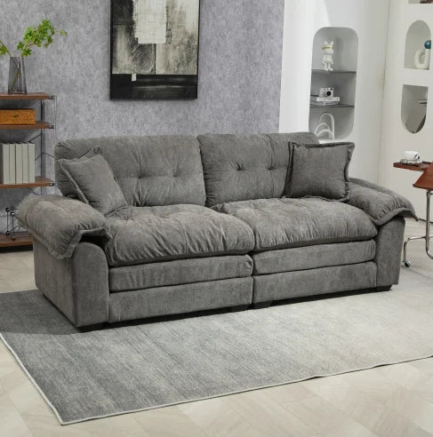 84 Convertible Modern Sofa Double Sofa Deep Seat with Two Cushions Memory Sponge Living Room Apartment Office Lounge - Black