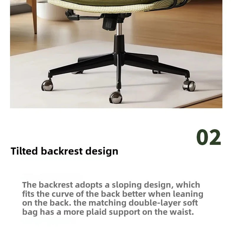 Comfortable Genuine Leather Chair Steel-Legged Adjustable Swivel Seat Ergonomic Desk Chair for Prolonged Sitting